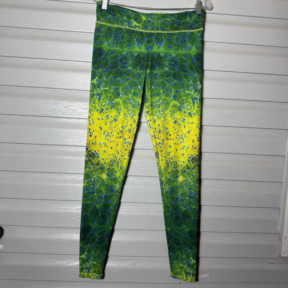 Pelagic Oceanflex Women’s Leggings Large Green Yellow Blue Performance Fishing